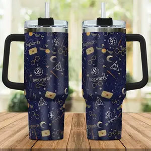 Wizard Magic Tumbler 40oz with Handle, Magical School Inspired Travel 20oz Mug with Straw, Fantasy Symbols Cup, Insulated Gift for Fans