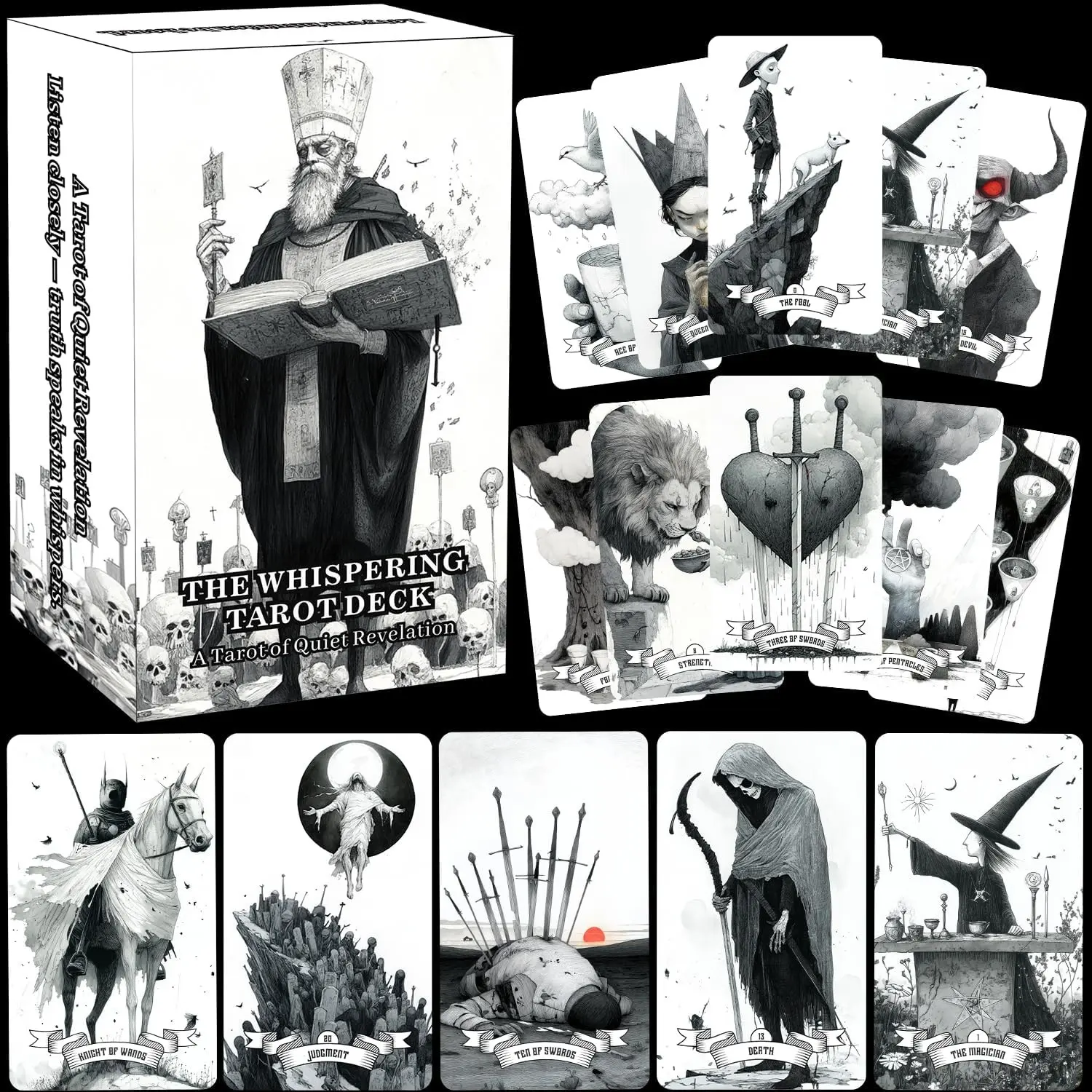 Low Voice Tarot Cards, Durable Tarot Cards, Gothic Art Style, 78 Tarot Cards with Guidebook, Suitable for Beginners and Experienced Readers, Tarot Card Game, Tarot Card Set, Tarot Card Decks