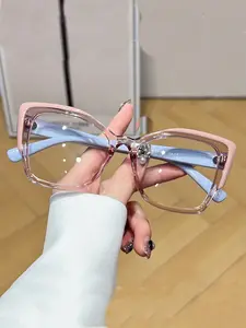 Cat Eye Small Frame Glasses, Flat Light Reading Glasses, Anti-Blue Light, Simple Daily Use, Square Frame, Unisex Workwear Decor