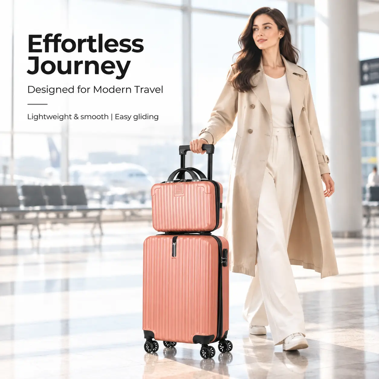 Unisex 20-Inch Airline Approved Carry-On Set - 2-in-1 Short Travel Solution with Rectangle Organizer Bag, ABS Aluminum Frame, Lightweight Durable Spinner, 360-Degree Wheels, Adjustable Telescoping Handle, Multi-Color Home Storage Gift