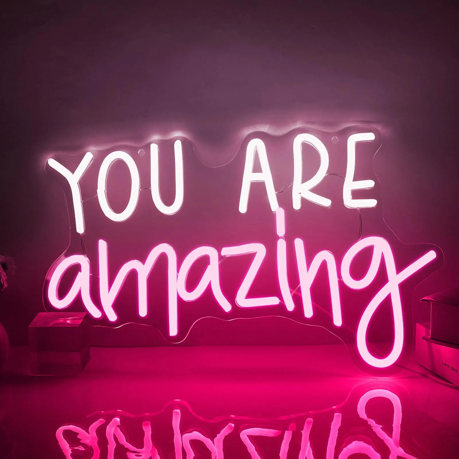 ROSNEK You are amazing Neon Sign Motivational Neon Light USB Dimmable LED Sign for Inspirational Classroom Office Library Neon Light Kids Wall Art Bedroom Birthday Bedroom Classroom Backdrop Sign, Dimmable Brightness