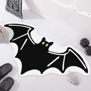 Halloween Bat Shaped Bathroom Mat, Soft Plush Absorbent Bath Rug, Holiday Decor Floor Mat for Bathroom Bedroom Bedside Doorway