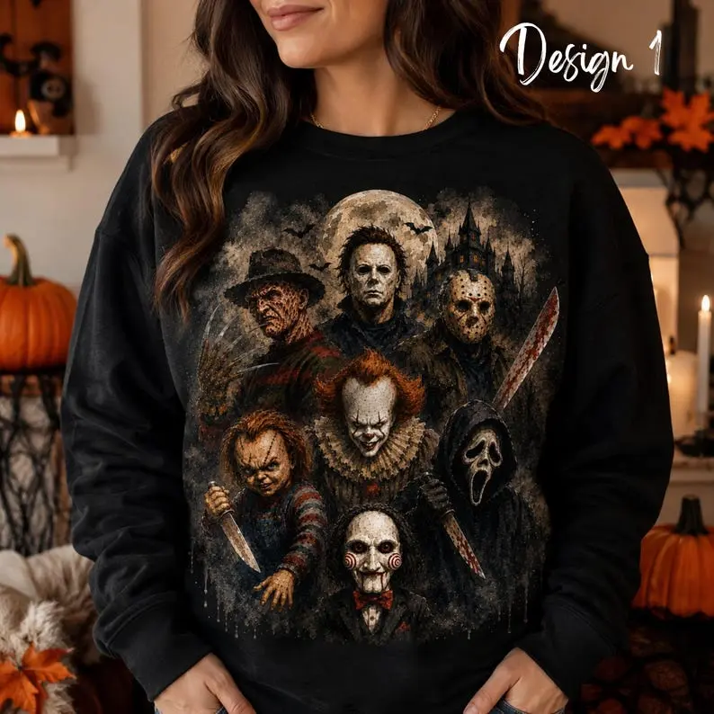 Halloween Horror Characters Sweatshirt Classic Horror Characters Scary Movies Retro Halloween Shirt