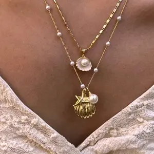 Summer Ocean-Inspired Necklace Set – Starfish & Pearl Pendant Jewelry for Beach Trips