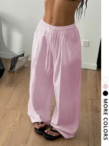 Women's Belted Fitted Linen Pants for Spring & Summer, Casual Beach Style, Chic, Perfect for Travel & Camping, Elegant Fit for All Ages
