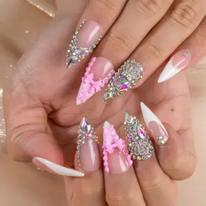 Lovful NEW DROP Collection Handmade Acrylic Press On Nails 10PCS Reusable Salon Quality 3D Flower Rhinestones for Flawless Long Lasting Look Manicure #DealsForYouDays