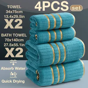 4-Piece Luxury Bath Towel Set, High-Density Ultra-Fine Fiber, Quick-Dry, Soft, Durable, Hotel-Quality, Ideal for Home, School, Gym, Spa