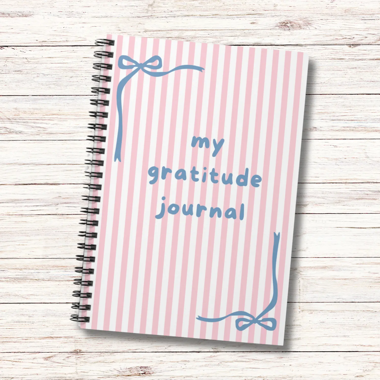 Gratitude Journal Spiral Notebook - Cute Journal for Daily Reflection, 90gsm Paper, Metal Spiral Binding, 118 Ruled Pages, Pink Striped Design