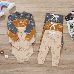 Toddler Baby Boy Girl Fall Winter Rainbow Clothes 2Pc Cute Warm Long Sleeve Sweatshirt Tops and Sweat Pants Set, 0-18 Months