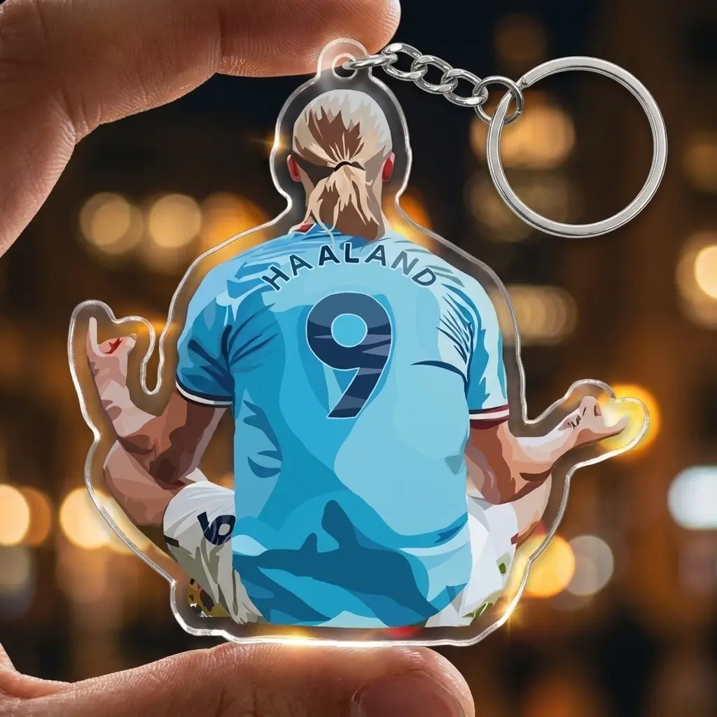 Haaland Zen Meditation Back View Soccer Star Keychain - Creative Acrylic Football Fan Keyring
