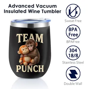 Cute Punch Monkey Vacuum Flasks 12oz Insulated Wine Tumbler with Lid, Double Wall Vacuum Stainless Steel Wine Cup, Hot & Cold Drink Mug, Stylish Holiday Gift for Christmas, Birthday, Parties & Home