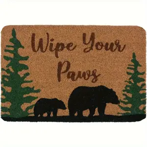 1pc Humorous Black Forest Bear and Cub Welcome Mat- Durable and Easy to Clean, Washable, for Indoor/Outdoor Entrances, Front Doors, Laundry Rooms, Bathrooms, Kitchens, Porches- Ideal for Summer Home Decor and Gifts for Pet Lovers, Bear Home Decor