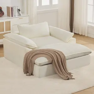 69" Oversized Boneless Chaise Lounge Chair Indoor, No Assembly Lounge Couch, Chenille Upholstered Sofa Bed with Pocket Springs, Reading Chair with Ottoman for Living Room, Bedroom, Office