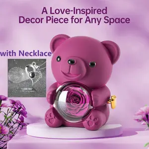 Cute Teddy Bear Necklace with Elegant Rose Flower, Romantic Gift for Her, Perfect for Mother's Day gifts， Easter ， Weddings, Anniversaries, Christmas