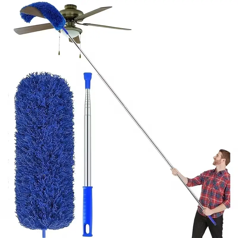 111.42 Inch Extendable Microfiber Duster with Bendable & Retractable Pole Handle - Heavy-Duty Washable Duster Brush, Household Cleaning Tool, for High Ceiling Fans, Blinds, Furniture, Kitchen, Bathroom, Living Room, Bedroom, House Cleaning Tools