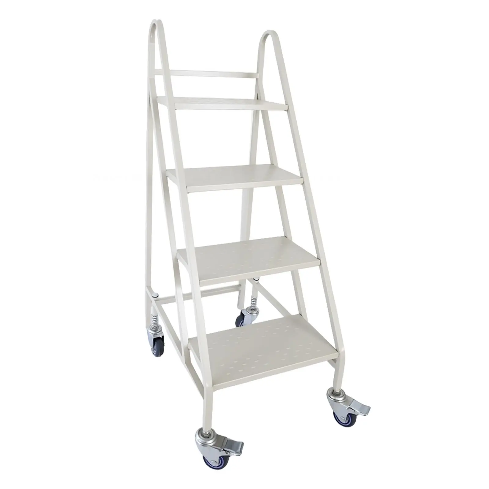 4 Step Rolling Ladder with Wheels,18"W x 50"H, Industrial & Warehouse Rolling Non-Slip Stairs with Handrails, Steel Platform Ladders, 661Lbs Capacity, Easy to Move For Library Goods Shelves