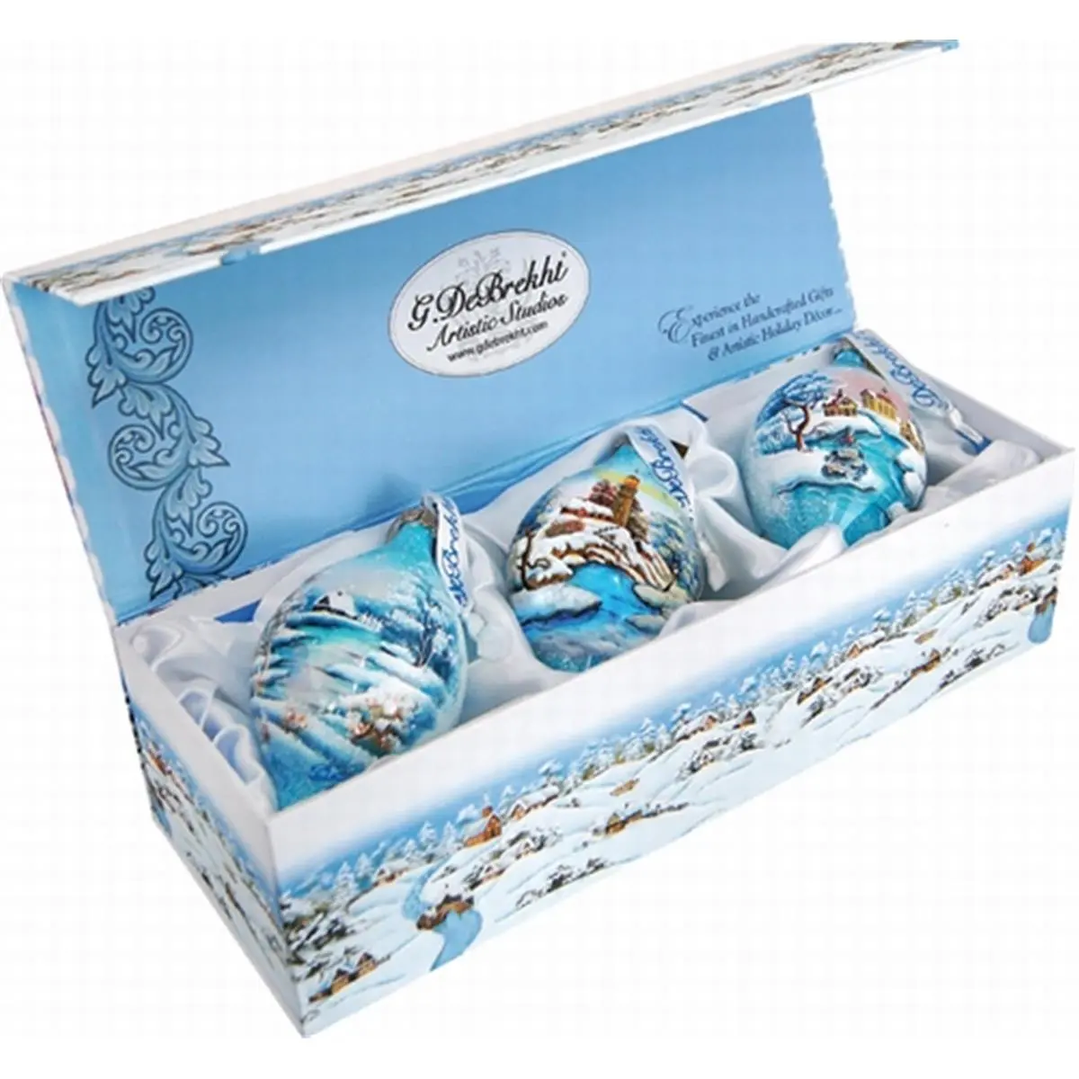 G.Debrekht 74110-B3 3-Piece LED Ornament Set - Transparent Glass Holiday Splendor Winter Landscape Decoration (5.5 in)