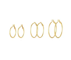 3 pairs 30 40 50mm Gold Hoop Earrings for Women 14K Gold Plated, 925 Sterling Silver Post Hypoallergenic Earrings Hoops for Women