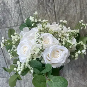 White Roses Bridal Bouquet, Ivory Bride Bouquets, Ivory Weddings - Elegant Arrangement with White Roses, Green Leaves & Simple Design