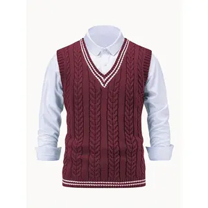 Men'S & Women'S Casual V-Neck Sleeveless Sweater Vest, Polyester 100, Rib-Knit Color Block Cardigan, Medium Stretch Pullover for Fall/Winter