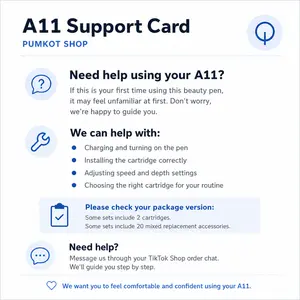 A11 Beauty Pen Quick Start Support Card, Beginner Guide for Charging, Cartridge Installation and Speed Settings