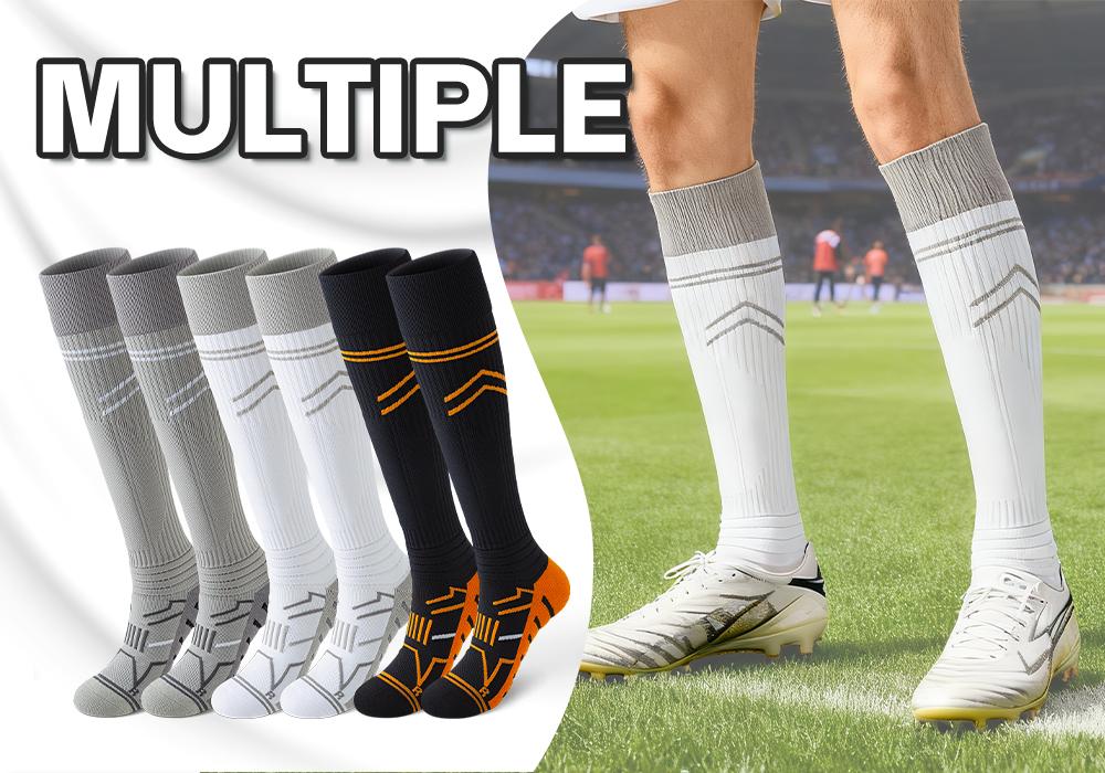 Men’s professional soccer socks, 3-pack—not only offering professional anti-slip cushioning but also featuring sweat-wicking breathable mesh, plus sports socks with a moisture-absorbing towel sole for strong support and breathability.