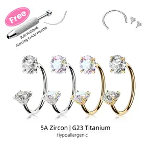 G23 Titanium Nose Ring 20G 18G Hypoallergenic with 5A Zirconia Lightweight Fashion Piercing Jewelry Horseshoe Style 6mm to 8mm Sizes Comfortable Wear