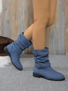 Women's Fashionable Belted Design Ankle Boots, Casual Comfortable Solid Color Boots for Daily Wear, Lightweight Breathable Shoes for Women & Girls