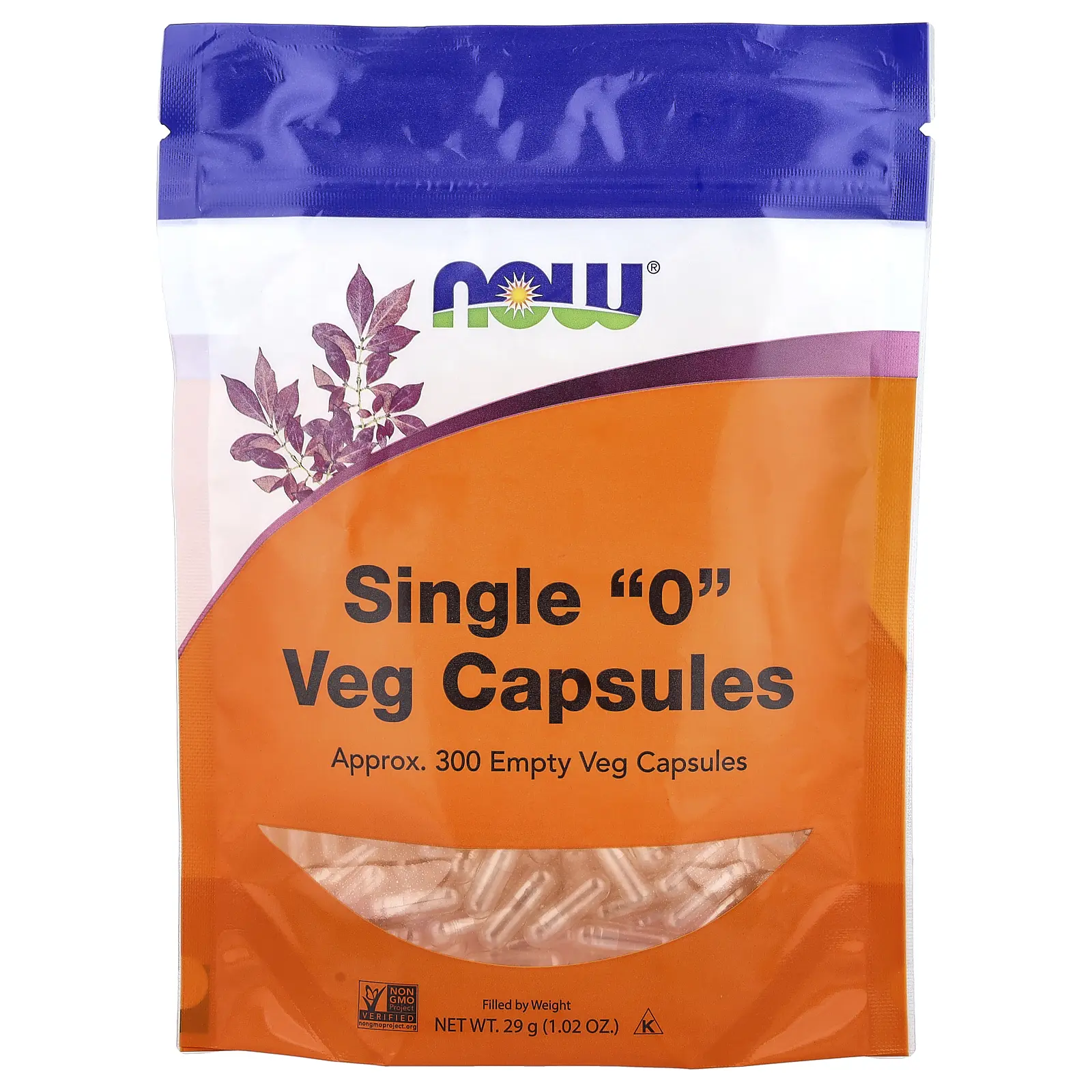NOW Foods Single "0" Veg Capsules, Approx. 300 Empty Veg Capsules, 1.02 oz (29 g)