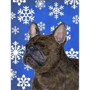 Carolines Treasures  28 x 40 in. French Bulldog Winter Snowflakes Holiday Flag Canvas House Size, Christmas, Banners, Outdoor Banners, Party Decorations Banners