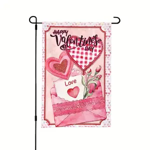 Valentine'S Day Flag Romantic Heart Love Design with Roses Double-Sided Polyester Fabric Ideal for Garden Patio and Outdoor Decor Garden Decoration Romantic Design Durable Fabric Valentines Decorations