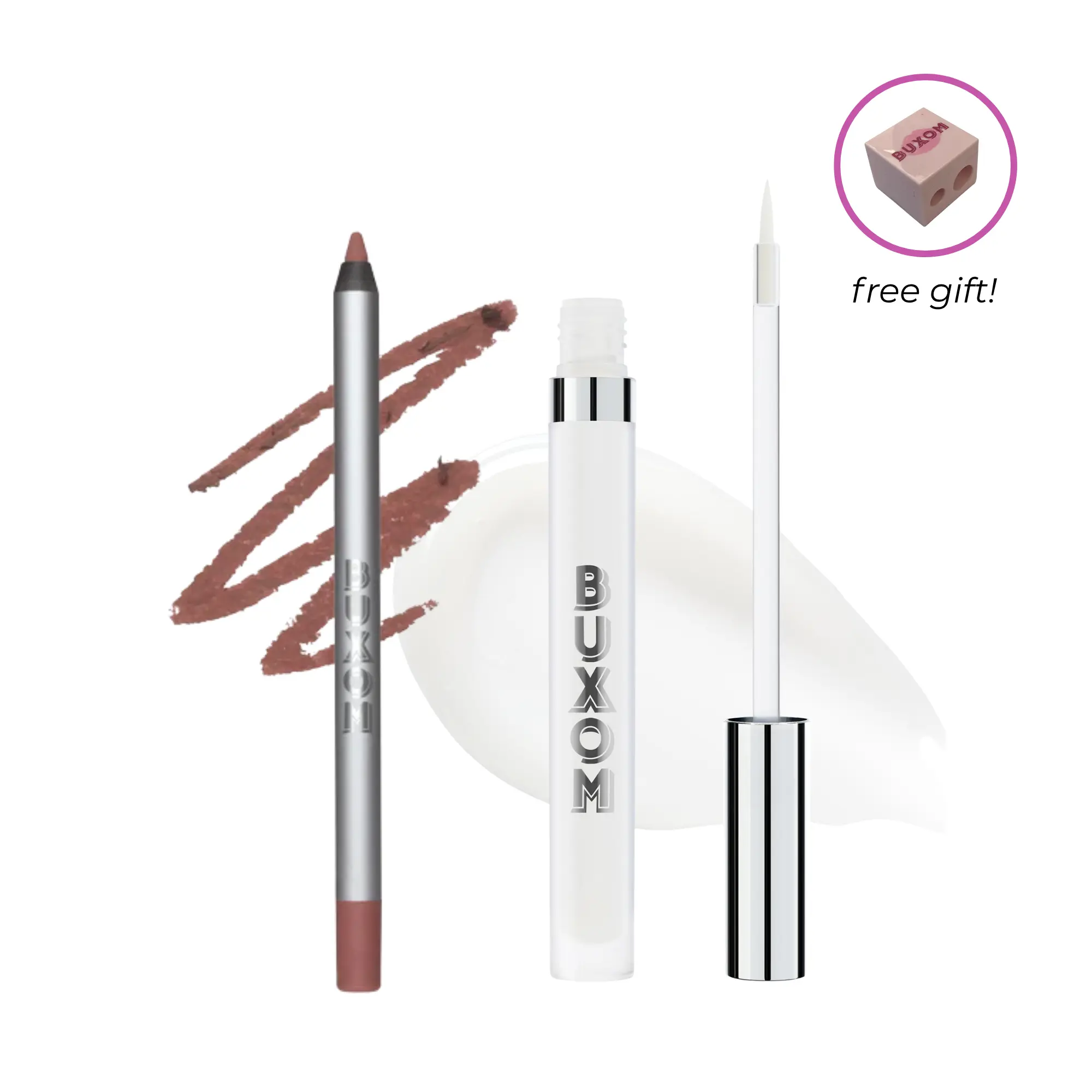 BUXOM Plump and Line: Plump Shot Fill & Flip Lip Liner + Pout Sculpt Lip Liner - clear gel plumping liner - 8HR Long-wear, transfer proof Pencil Lip Liner