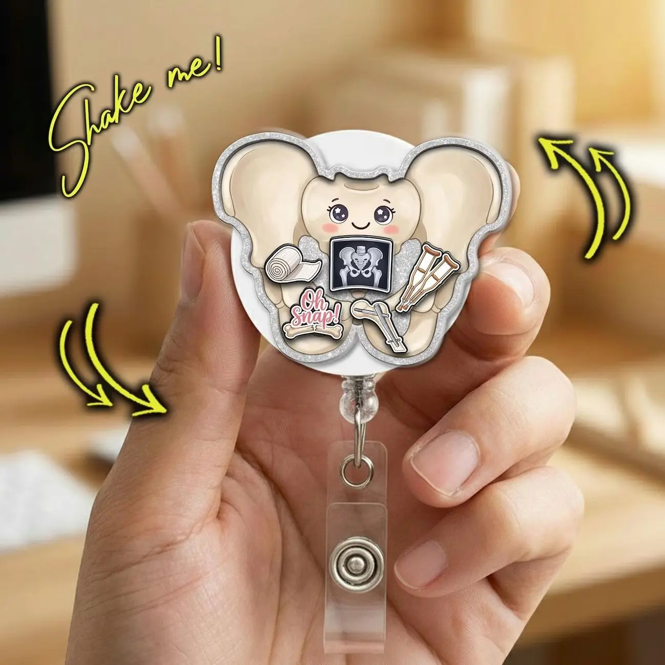 Pelvic X Ray Shaker Badge Reel, Orthopedic Nurse Badge Holder, Funny Anatomy ID Clip Gift N9O