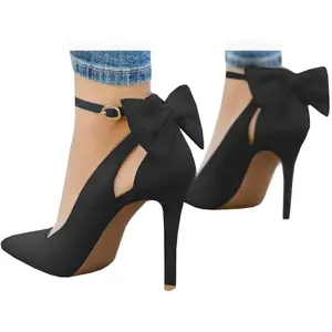 Coutgo Women's Pointed Toe High Heels Ankle Strap D'Orsay Pumps Shoes Bow Wedding Bowtie Back Dress Sandals