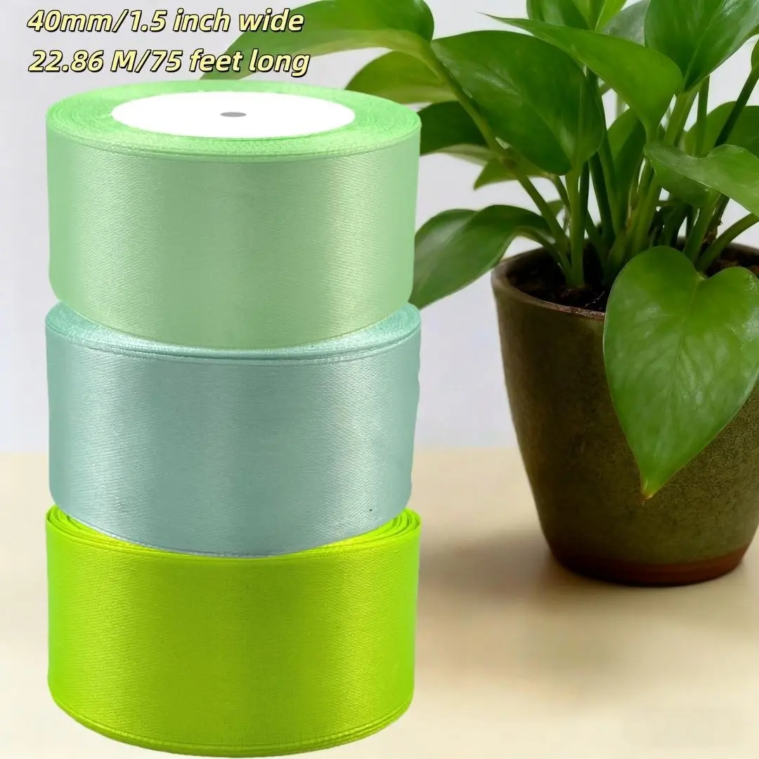 3 Rolls 40mm Wide 22.86m Long Satin Ribbon Gift Wrapping Set, Gift Wrapping Supplies, for Bouquets, Crafts, Birthdays, Parties, Weddings, Easter Decorations, Bouquet Wrappers
