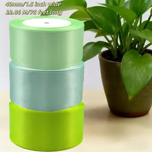 3 Rolls 40mm Wide 22.86m Long Satin Ribbon Gift Wrapping Set, Gift Wrapping Supplies, for Bouquets, Crafts, Birthdays, Parties, Weddings, Easter Decorations, Bouquet Wrappers