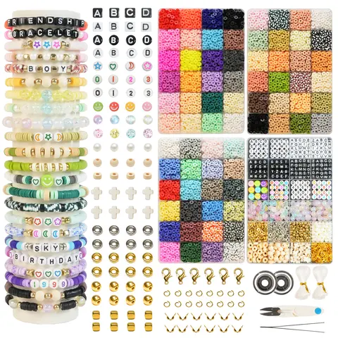 4 Boxes 23000pcs Clay Beads with Letter Beads & Album Inspired Charms: Friendship Bracelet Making Kit for Jewelry Making - Arts Crafts Gift Kit For Teen Girls Charms Beading Accessories Rubber bracelet making kit