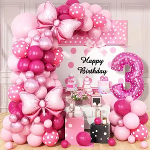 Pink Mouse Birthday Balloon Kit – 3rd Birthday Decorations with Polka Dot Arch, Large Bow Foils, Number 3 Balloon Tower for Girls Theme Party