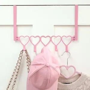 1pc Pink Heart Over The Door Hooks Hanger Wall Mount Wall Mounted Hook Towel Hanger Door Holder Organizer 5 Hooks Kawaii Farmhouse Rustic Coquettish Style Decor for Bedroom Bathroom Towel Hat Clothes Hanging Organizer Storage Hooks