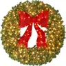 Best Choice Products Artificial Pre-Lit Fir Christmas Wreath Décor w/ Red Bow, LED Lights, Tips, Plug-In