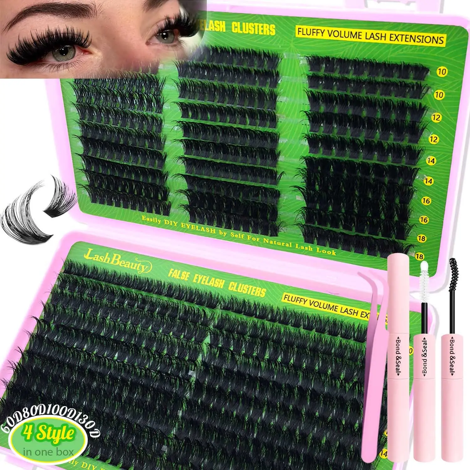 false eyelash clusters, Natural fluffy Volume Lash Extensions, Fluffy Volume Eyelashes, 60-130D Mixed Style Volume Eyelash Clusters Kit with Glue,Tweezers, D Curl, 3D Individual Wispy Eyelash, Dense Lash for DIY at home for Beginners, DIY Personal Lashes