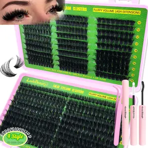 false eyelash clusters, Natural fluffy Volume Lash Extensions, Fluffy Volume Eyelashes, 60-130D Mixed Style Volume Eyelash Clusters wiht Glue,Tweezers, D Curl, 3D Individual Wispy Eyelash, Dense Lash for DIY at home for Beginners
