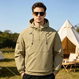 Men'S Casual Hooded Jacket – Lightweight Outdoor Streetwear Windbreaker Coats,Half-Zip Anorak Jacket Coat,Pullover Anorak,Windbreaker Menswear Tops Long Sleeve