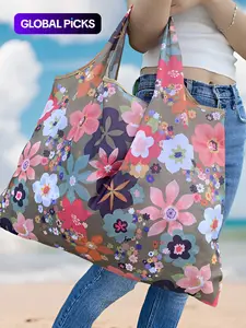 Floral Pattern Tote Bag, Large Capacity All-Over Print Fashionable Shopping Bag for Women & Men, Casual Trendy Versatile High-quality Daily Commuting Bag
