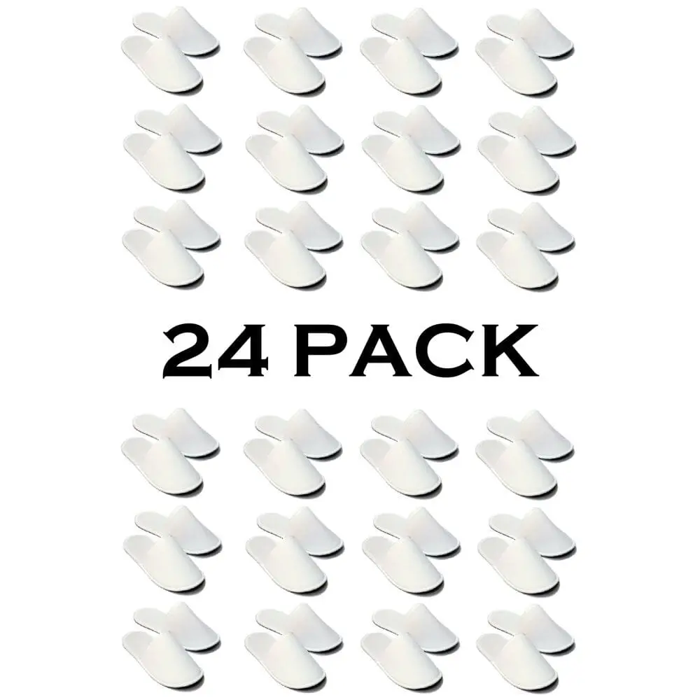 Chochili 24 Pairs Fabric Packed Terry Cotton Disposable Hotel Slippers for Airbnb Spa Wedding Guests Adult Men Women Size 10-11, White