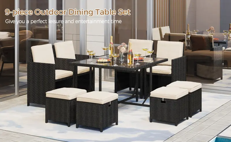 【3 Packages Delivery】Yaheetech 5/7/9-Piece Patio Furniture Set, Outdoor Dining Table with 6 Chairs, Rattan Conversation Set with Soft Cushions for Backyard Deck Garden, 【3 Packages Delivery】Yaheetech 5/7/9-Piece Patio Furniture Set, Outdoor Dining Table with 6 Chairs, Rattan Conversation Set with Soft Cushions for Backyard Deck Garden,