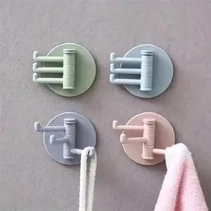 4 Pcs Rotating Adhesive Wall Hooks For Keys Umbrella Kitchen Utensils 360° Turn Design, Damage-Free Mounting Solution