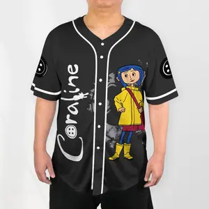 Coraline Baseball Jersey, Custom Name Coraline Shirt, Spooky Movie Graphic Jersey, Cute Horror Outfit Top, Unique Gift Shirt