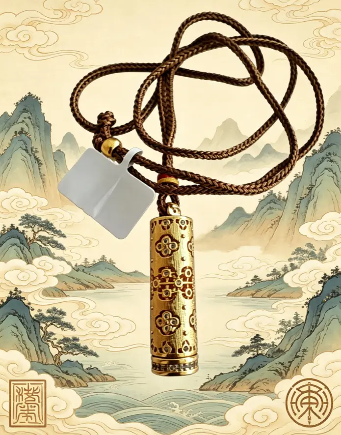 Chinese Traditional Taoist Scripture Locket Pendant, 18K Gold Plated Paved Zircon Lucky Talisman