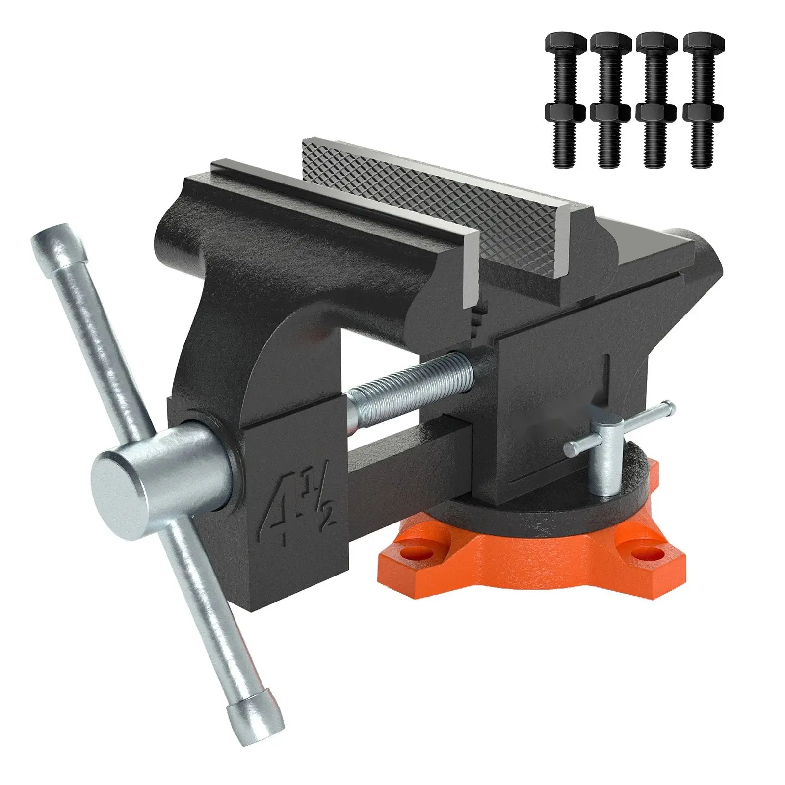 4.5-Inch Bench Vise With Anvil, 240-Degree Swivel Base, Heavy Duty Multipurpose Vise For Metalworking, Woodworking And Workshop Tasks, Durable Steel Construction, Precision Alignment, Secure Locking, Ideal For Home Shop Use